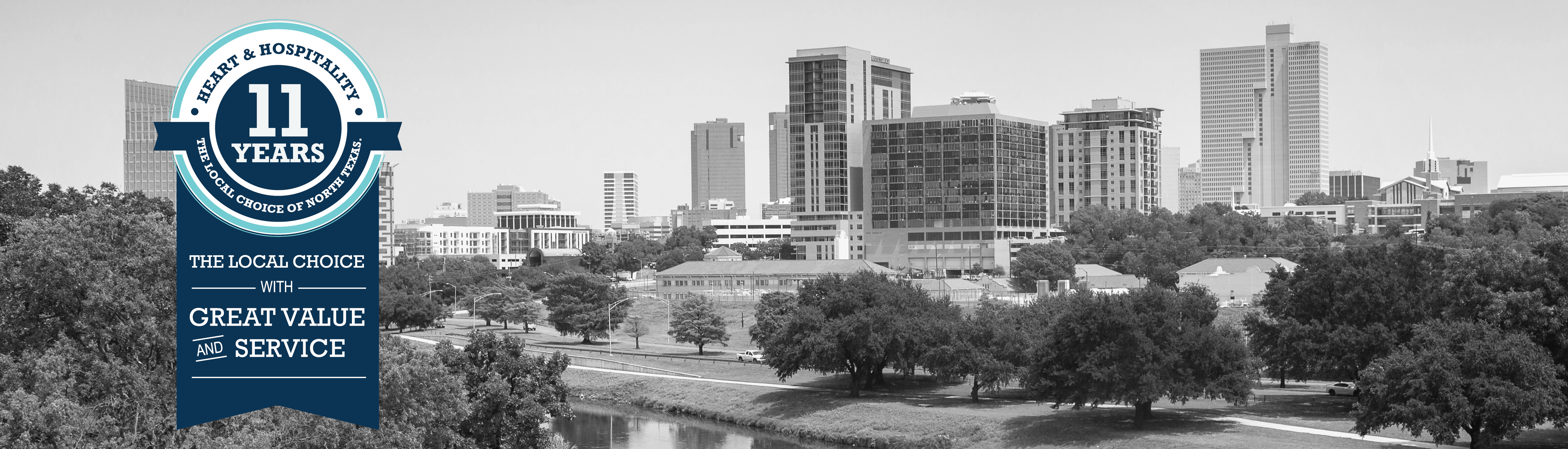 Fort Worth City Skyline With 11 Year Heart And Hospitality Banner